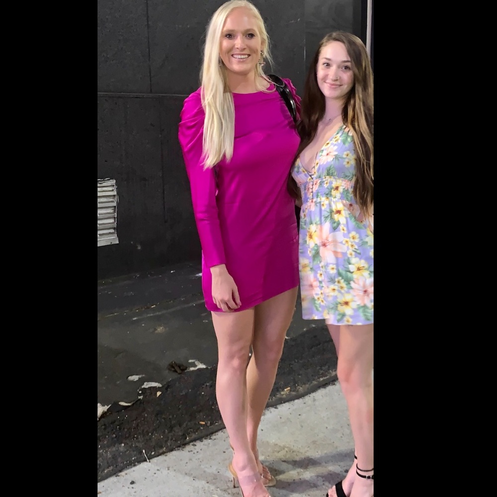 Milly- Long Sleeve Magenta Silk Shift Dress